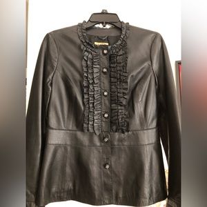 Tory Burch Ruffle-Accented Leather Jacket size 8